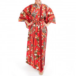 japanische Yukata Kimono rote Baumwolle, KIKU, Mütter