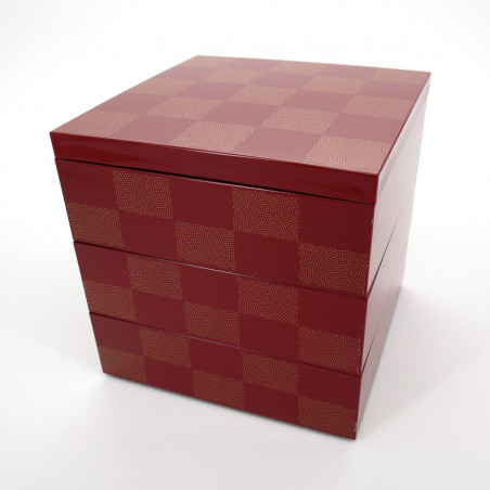 Large japanese lunch box, ICHIMATSU, Red checkerboard