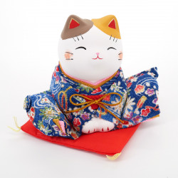 Chat porte bonheur japonais manekineko en céramique, KIMONO OJIGI