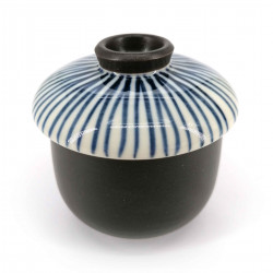 japanese tea bowl with lid - chawanmushi -TOKUSA blue lines
