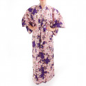 lila japanischer Yukata Kimono aus Baumwolle, SAKURA, Kirschblüten
