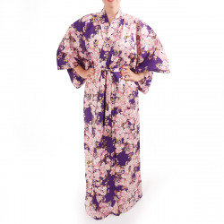 Japanese traditional purple cotton yukata kimono colorful sakura flowers for ladies
