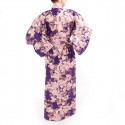 kimono yukata giapponese viola in cotone, SAKURA, fiori di ciliegio