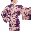 lila japanischer Yukata Kimono aus Baumwolle, SAKURA, Kirschblüten