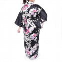 kimono yukata japonais noir en soie fleurs orchidée pour femme