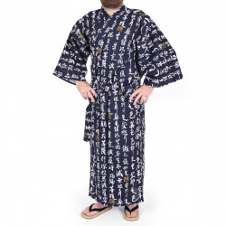 japanischer herren blauer Yukata – Kimono, HANNYA, Sutra