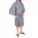 Japanese traditional blue cotton kimono happi coat stripe for men