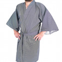kimono happi coat traditionnel japonais bleu en coton rayures pour homme