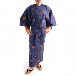 Japanese traditional blue navy cotton yukata kimono diamond pattern for men