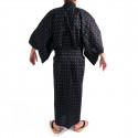 Japanese traditional black cotton yukata kimono argyle pattern for men