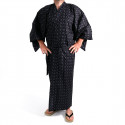 kimono yukata traditionnel japonais noir en coton motifs losange pour homme