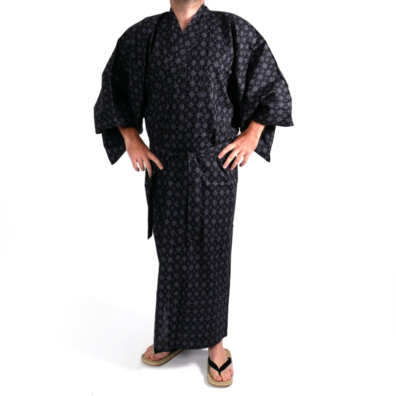 kimono yukata giapponese nero in cotone, MOYOU, diamante