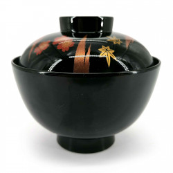 Soup bowl with lid, black and copper - MOMIJI SAKURA