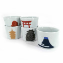 Set mit 5 japanischen Keramikbechern, Symbole Japans - NIPPON