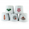 Set of 5 Japanese ceramic cups, symbols of Japan - NIPPON