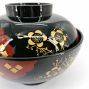 Cuenco de resina con tapa, negro y rojo, motivos sakura dorados - GORUDENPURAMU