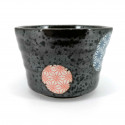 Recipiente de cerámica japonés pequeño, círculos negros patrones azules y rojos - ASANOHA