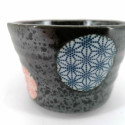 Small Japanese ceramic container, black circles blue and red patterns - ASANOHA