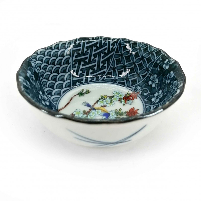 Kleiner japanischer Keramikbehälter, braun, weiß und blau, verschiedene Muster - HARU