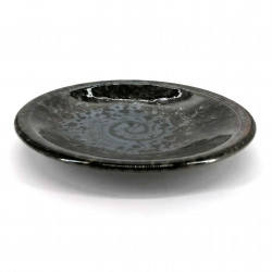 Small round Japanese ceramic plate, brown with silver reflections - GIN NO HANSHA