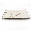 Plato pequeño rectangular de cerámica japonesa, blanco, patrones de cañas, ASHI