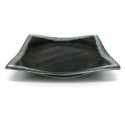 Assiette japonaise carrée en céramique, noir, rebords grisremontés, HANSHA