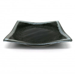 Assiette japonaise carrée en céramique, noir, rebords grisremontés, HANSHA