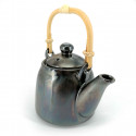 Japanese ceramic teapot, enamelled interior, removable filter, brown petroleum reflections, HANSHA