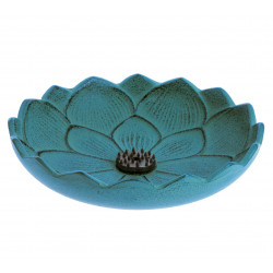 Brûle-encens japonais en fonte bleu, IWACHU LOTUS, fleure de lotus