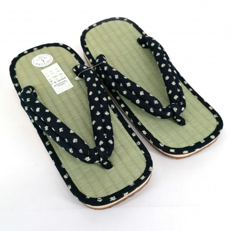 pair of Japanese sandals - Zori straw goza for men, KASURI 027, blue