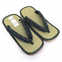 pair of Japanese sandals - Zori straw goza for men, CHOKUSEN 027, blue