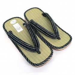 par de sandalias japonesas - Zori paja goza para los hombres, CHOKUSEN 027, azul