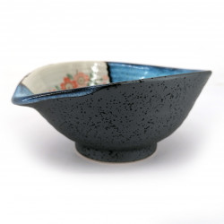 Japanese ceramic saucer, black and blue swirl, SAKURA
