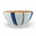 Ciotola suribachi in ceramica giapponese, bianca con strisce blu, SUTORAIPU