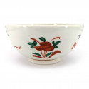 Japanese ceramic suribachi bowl, white, orange and green patterns, SHIZEN