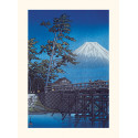 Estampe japonaise, Le mont Fuji au clair de lune, pont Kawai, Kawase Hasui