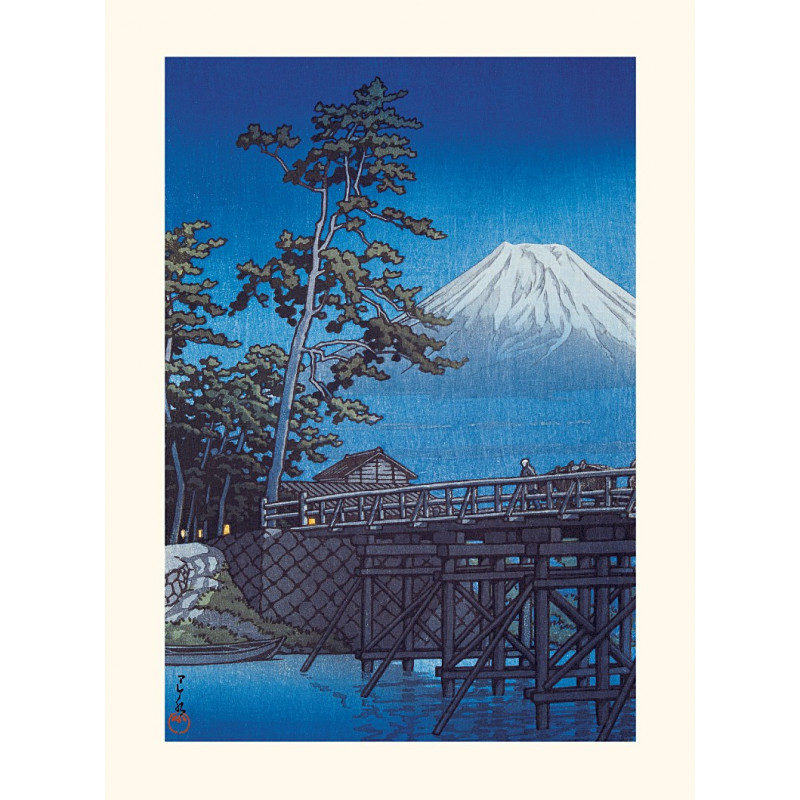 Japanischer Druck, Mount Fuji im Mondlicht, Kawai-Brücke, Kawase Hasui