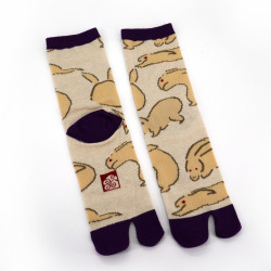 Beige Japanese tabi cotton socks, USAGI, 23-25 cm