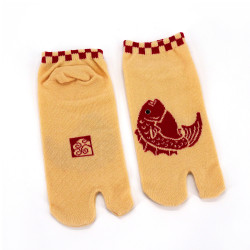 Beige Japanese tabi cotton socks, KOI, 23-25 cm