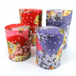 boîte à thé japonaise en papier washi, SAKURA, bleu violet et rouge