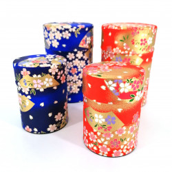 Caja de té japonesa de papel washi, HANA SAKURA, rojo y azul