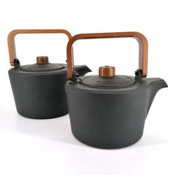 Japanese straight-shaped cast iron kettle, MOKUSEI HANDORU, black