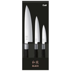 Juego de 3 cuchillos japoneses, 2 cuchillos universales y un cuchillo CHEF, WASABI BLACK SET