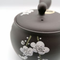 Japanese teapot tokoname kyusu, SHUNJU SAKU KURO, cherry blossoms