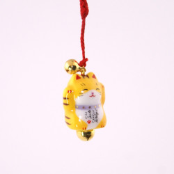 Gancio gatto decorativo giapponese per telefono, MANEKINEKO, giallo