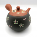 Japanese teapot tokoname kyusu, ORENJI SAKURA, orange and black
