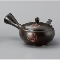 Japanese tokoname teapot, SAKURA, black and pink flowers