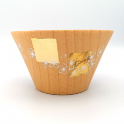 Bol à riz japonais en bois natsume motif fleur de cerisier laqué or et argent, MAKIE SAKURA