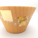 Ciotola di riso giapponese in legno di cedro con motivo a fiori di ciliegio laccato in oro e argento, MAKIE SAKURA