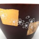Japanese rice bowl in dark cedar wood with gold and silver lacquered cherry blossom pattern, MAKIE SAKURA
